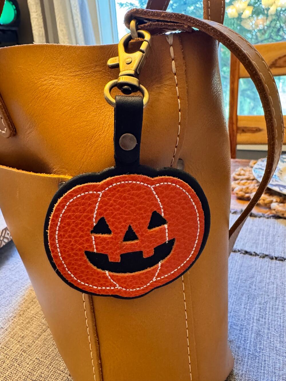 Portland Leather Pumpkin Purse Charm Jack O Lantern Halloween Bag Charm